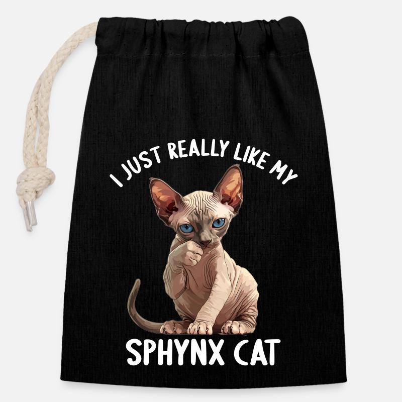 Sphynx Kätzchen Sphynx Katze - Verschließbarer Geschenkbeutel aus Baumwolle (14x20cm) - Schwarz