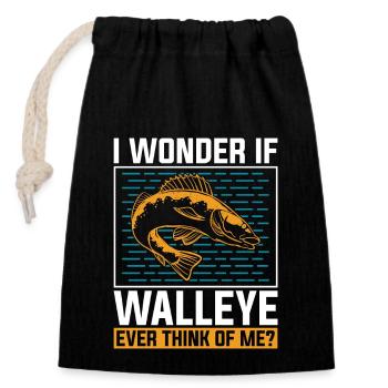 Walleye Fishing I Wonder If Walleye Fishing Lover - Closable cotton gift bag (14x20cm) - black - Front