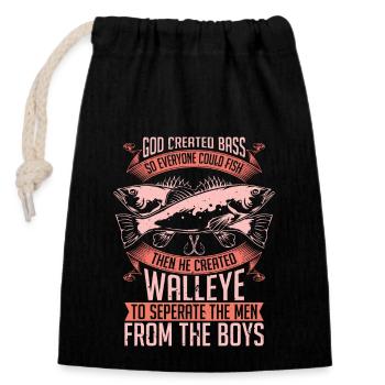 Walleye Fishing God Created Bass So Fishing Lover - Closable cotton gift bag (14x20cm) - black - Front