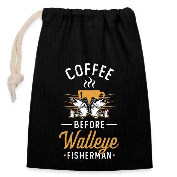 Walleye Fisherman Coffee Fishing Rod Coffee Lover - Closable cotton gift bag (14x20cm) - black - Front