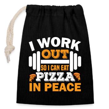I Workout So I Can Eat Pizza In Peace. - Closable cotton gift bag (14x20cm) - black - Front