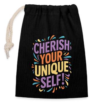 Cherish Your Unique Self Message - Closable cotton gift bag (14x20cm) - black - Front