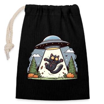 Katze UFO Abduction Halloween Space Aliens Lustig - Verschließbarer Geschenkbeutel aus Baumwolle (14x20cm) - Schwarz - Vorne