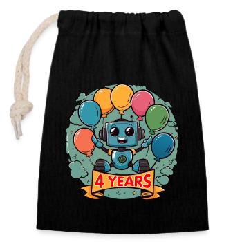 4 Jahre Geburtstag Kleiner Roboter mit Luftballons - Verschließbarer Geschenkbeutel aus Baumwolle (14x20cm) - Schwarz - Vorne