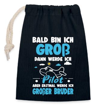 Nachwuchs Verkünden Werde Großer Bruder Flugzeug - Verschließbarer Geschenkbeutel aus Baumwolle (14x20cm) - Navy - Vorne