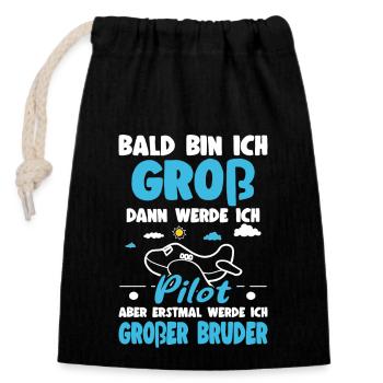 Announcing offspring will be big brother airplane - Closable cotton gift bag (14x20cm) - black - Front