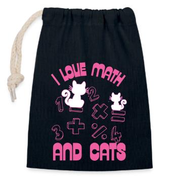 J’aime les maths et les chats - Sac cadeau en coton avec cordon (14 x 20 cm) - bleu marine - Devant