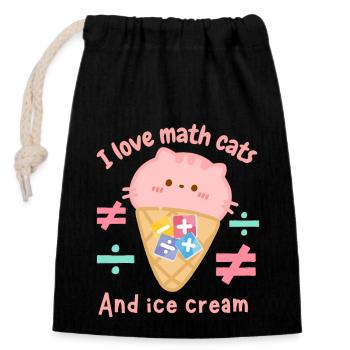I love math cats and icecream - Closable cotton gift bag (14x20cm) - black - Front