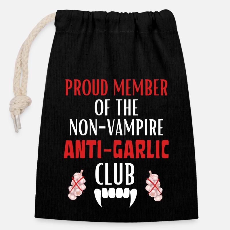 Stolzes Mitglied des Non-Vampire Anti Garlic Club - Verschließbarer Geschenkbeutel aus Baumwolle (14x20cm) - Schwarz