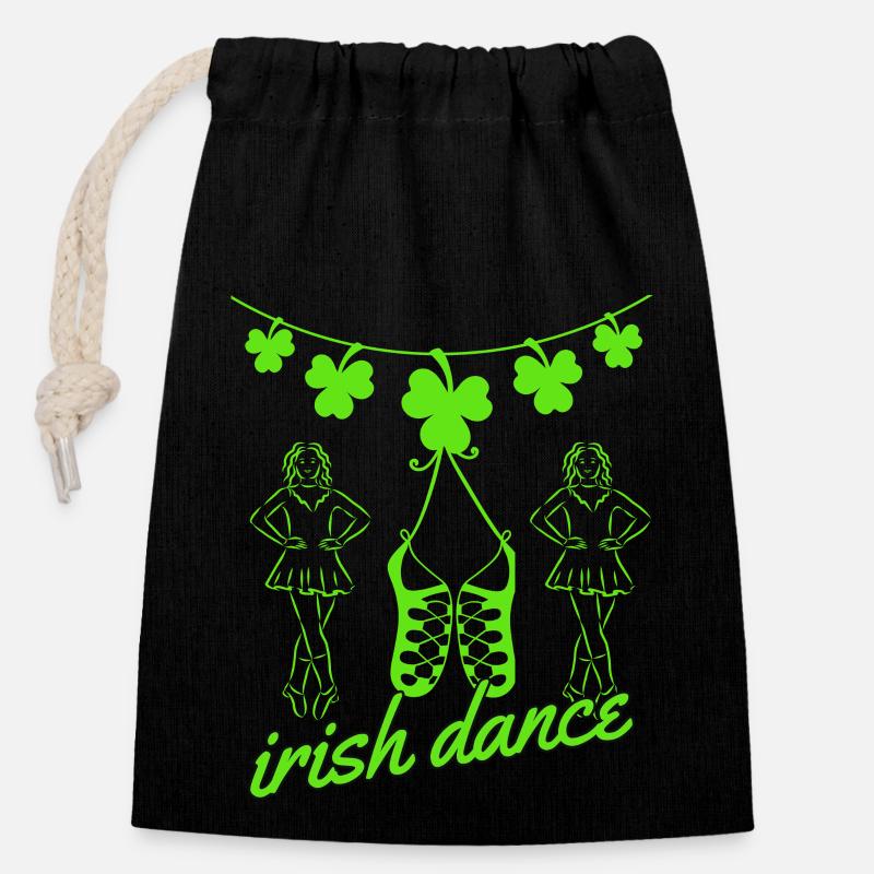 Irish Dance Shoes Dancers and Shamrock - Closable cotton gift bag (14x20cm) - black