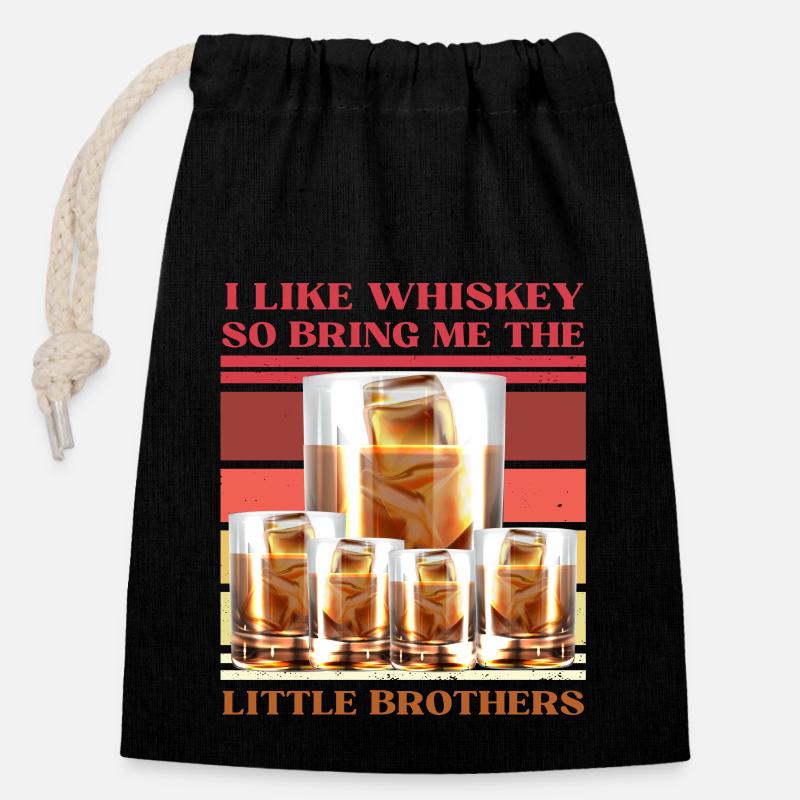 Ich mag Whiskey, also bring mir die kleinen Brüder - Verschließbarer Geschenkbeutel aus Baumwolle (14x20cm) - Schwarz