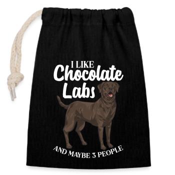 Schoko Brauner Labrador Retriever Hund - Verschließbarer Geschenkbeutel aus Baumwolle (14x20cm) - Schwarz - Vorne
