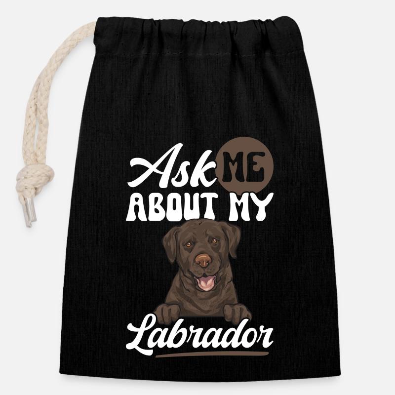 Cane Labrador Retriever marrone cioccolato - Sacchetto regalo richiudibile in cotone (14x20 cm) - nero