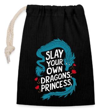Defeat Your Dragon Princess - Closable cotton gift bag (14x20cm) - black - Front