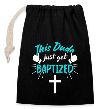 This guy is newly baptized Christian baptism - Closable cotton gift bag (14x20cm) - black - Front