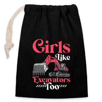 Girls Like Excavators Too Operator Heavy Equipment - Verschließbarer Geschenkbeutel aus Baumwolle (14x20cm) - Schwarz - Vorne