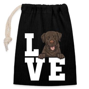Schoko Brauner Labrador Retriever Hund - Verschließbarer Geschenkbeutel aus Baumwolle (14x20cm) - Schwarz - Vorne