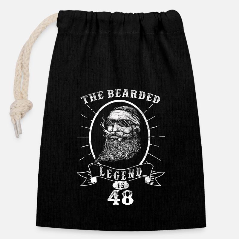 The bearded Legend is 48 - Verschließbarer Geschenkbeutel aus Baumwolle (14x20cm) - Schwarz