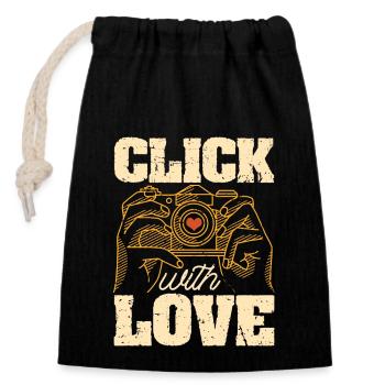 Photographer Click With Love Photo Shoot Cameraman - Closable cotton gift bag (14x20cm) - black - Front