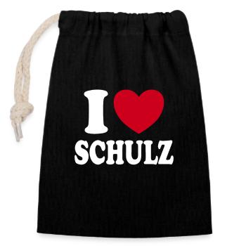 J’aime Schulz Classic Heart Enthusiast - Sac cadeau en coton avec cordon (14 x 20 cm) - noir - Devant