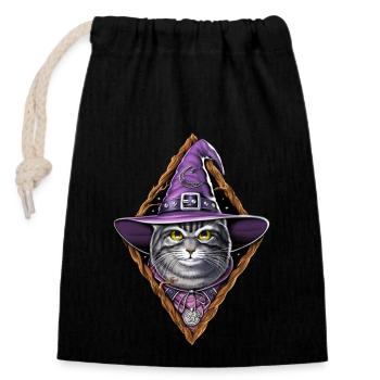 Sorcière du chat - Sac cadeau en coton avec cordon (14 x 20 cm) - noir - Devant