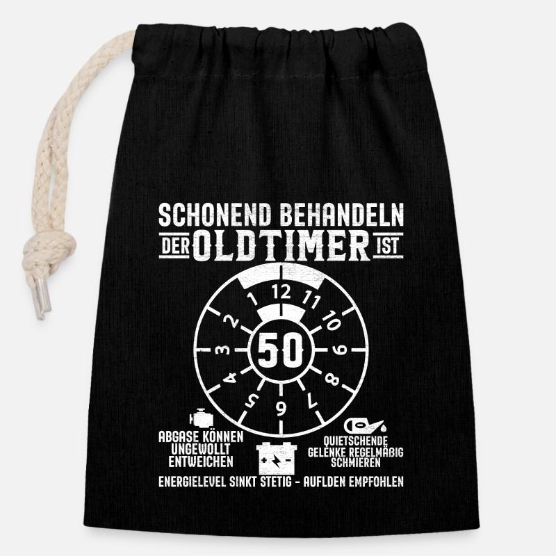 Geburtstag 50 Jahre - Verschließbarer Geschenkbeutel aus Baumwolle (14x20cm) - Schwarz