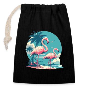 Flamingos Sunset Beach Ocean Flamingo - Closable cotton gift bag (14x20cm) - black - Front