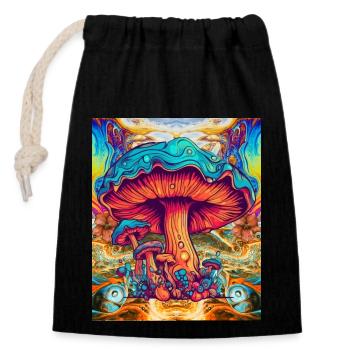 Psychedelic Mushrooms - Verschließbarer Geschenkbeutel aus Baumwolle (14x20cm) - Schwarz - Vorne