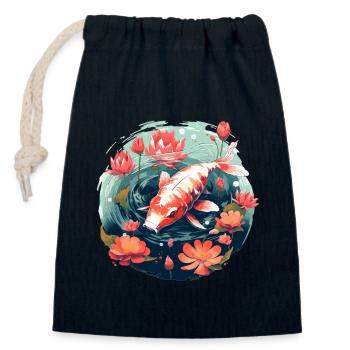 Vintage 80er Retro Japanisch Asiatisch Koi Karpfen - Verschließbarer Geschenkbeutel aus Baumwolle (14x20cm) - Navy - Vorne