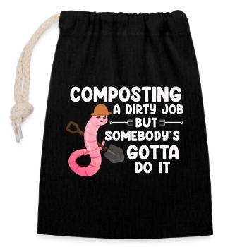 Vermicompost Fermier Vermicompost Mignon Hommes Femmes - Sac cadeau en coton avec cordon (14 x 20 cm) - noir - Devant