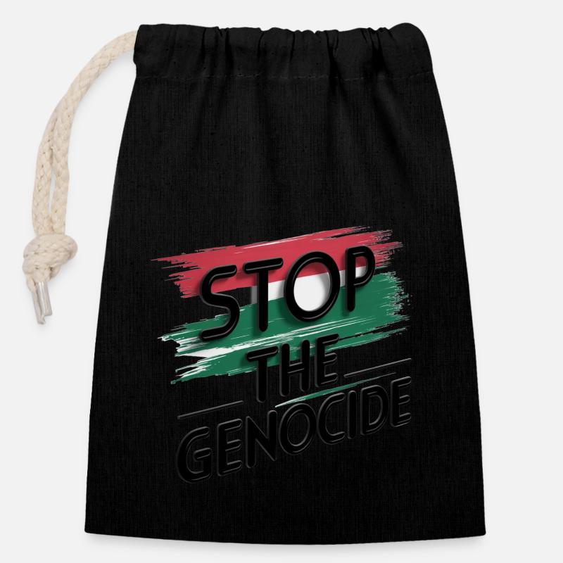 ARRÊTEZ LE GÉNOCIDE - Sac cadeau en coton avec cordon (14 x 20 cm) - noir