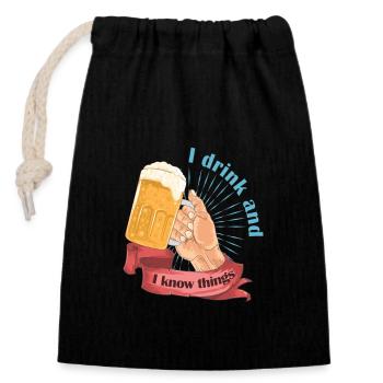 I drink and I know things 2 - Verschließbarer Geschenkbeutel aus Baumwolle (14x20cm) - Schwarz - Vorne