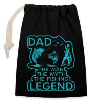 Dad the Man the Fishing Legend - Verschließbarer Geschenkbeutel aus Baumwolle (14x20cm) - Schwarz - Vorne