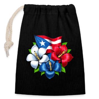 Puerto Rico Blumen Flagge - Verschließbarer Geschenkbeutel aus Baumwolle (14x20cm) - Schwarz - Vorne