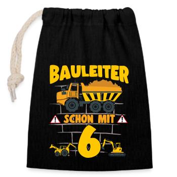6th Birthday Construction Supervisor With 6 Excavator Dump Truck - Closable cotton gift bag (14x20cm) - black - Front