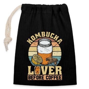 Kombucha Lover Before Home Brewing Coffee Lover - Verschließbarer Geschenkbeutel aus Baumwolle (14x20cm) - Schwarz - Vorne