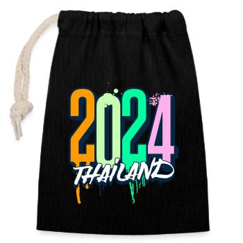 Thaïlande 2024 - Sac cadeau en coton avec cordon (14 x 20 cm) - noir - Devant