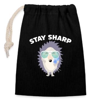 Stay Sharp Süßer Igel mit Sonnenbrille und Blume - Verschließbarer Geschenkbeutel aus Baumwolle (14x20cm) - Schwarz - Vorne