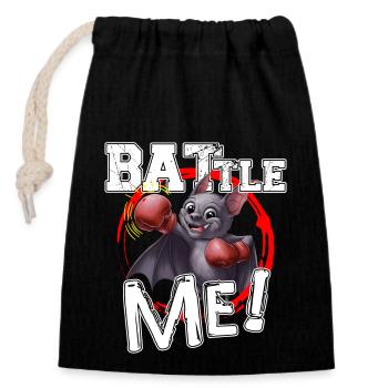 Battle Me Funny Boxing Bat Cartoon Design - Verschließbarer Geschenkbeutel aus Baumwolle (14x20cm) - Schwarz - Vorne
