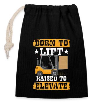 Born To Lift Raised To Elevate Forklift Operator J - Closable cotton gift bag (14x20cm) - black - Front