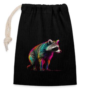 Raccoon Artwork - Raccoon Animal Art - Closable cotton gift bag (14x20cm) - black - Front