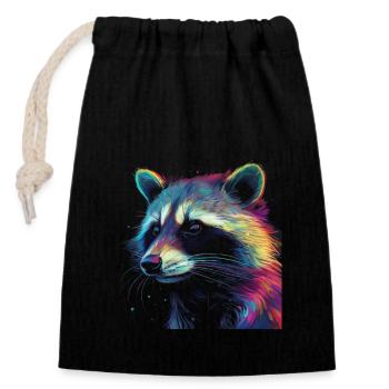 Raccoon Artwork - Raccoon Animal Art - Closable cotton gift bag (14x20cm) - black - Front