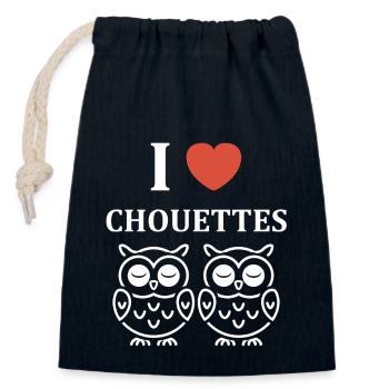 Humour chouette - Sac cadeau en coton avec cordon (14 x 20 cm) - bleu marine - Devant