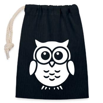 chouette - Sac cadeau en coton avec cordon (14 x 20 cm) - bleu marine - Devant