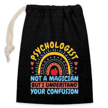 School Psych Not A Magician But Psychology Teacher - Verschließbarer Geschenkbeutel aus Baumwolle (14x20cm) - Schwarz - Vorne