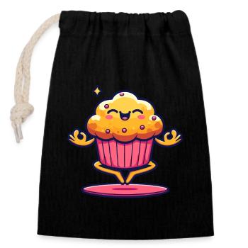 Cupcake mignon avec visage souriant - Sac cadeau en coton avec cordon (14 x 20 cm) - noir - Devant