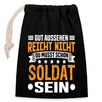Soldat - Verschließbarer Geschenkbeutel aus Baumwolle (14x20cm) - Schwarz - Vorne