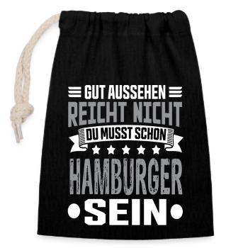Hamburg - Closable cotton gift bag (14x20cm) - black - Front