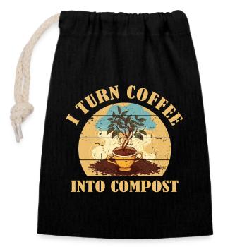 I Turn Coffee Into Compost Blue Planet - Closable cotton gift bag (14x20cm) - black - Front
