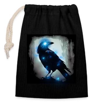 corbeau bleu électrique - Corbeau avec des flashs bleus - Sac cadeau en coton avec cordon (14 x 20 cm) - noir - Devant